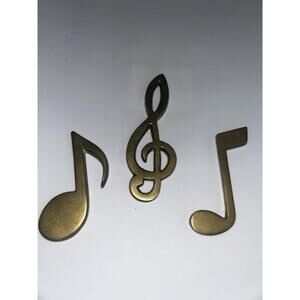 Lot Of 3 Brass Musical Notes Paperweights Wall Decor Mcm Musician Song Vtg